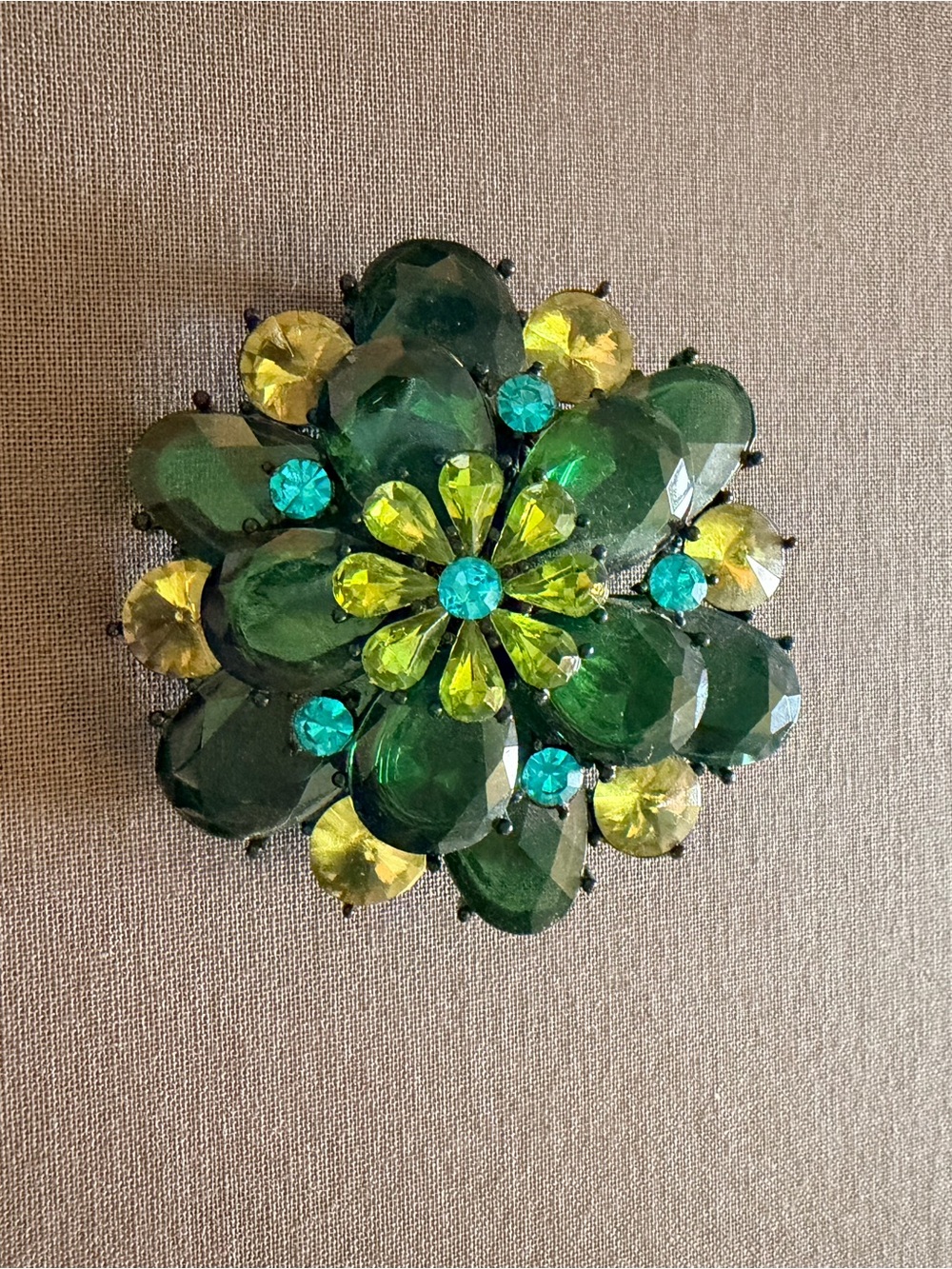 Green and Yellow Crystal Flower Brooch